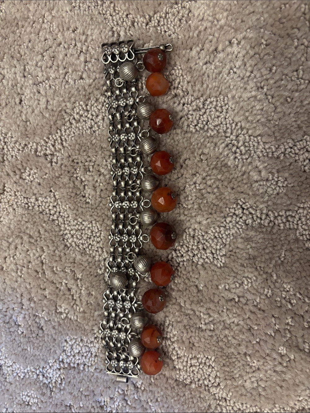 Silver-Tone Multi-Chain Bracelet with Burnt Orange Carnelian Beads